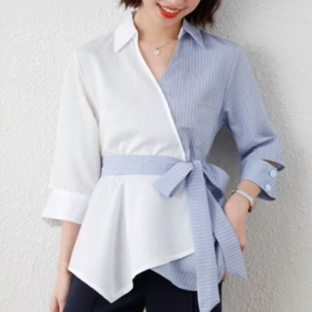Korean Irregular waist chiffon shirt 0713